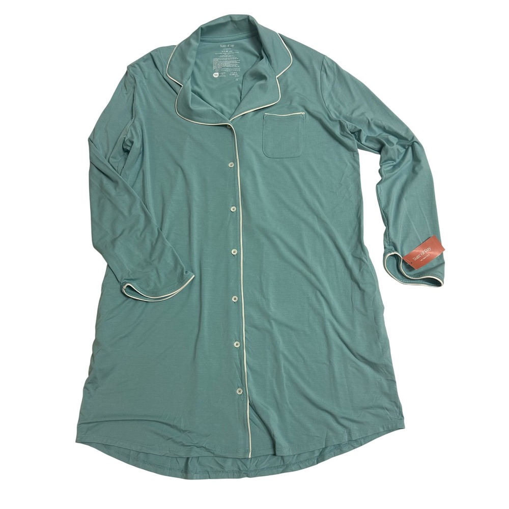 State of Day Intimates Modal Sleep Shirt Seafoam Green Button Front Nightgown S - Picture 2 of 6